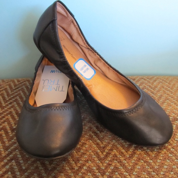 NEW! Time and Tru Black Scrunch Elastic Ballet Flats - Picture 1 of 5